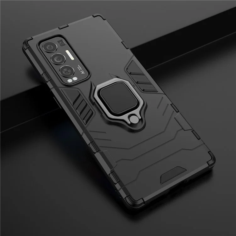 For Oppo Reno5 Pro+ 5G Phone Case Ring-Shape Kickstand PC + TPU Combo Cover - Black