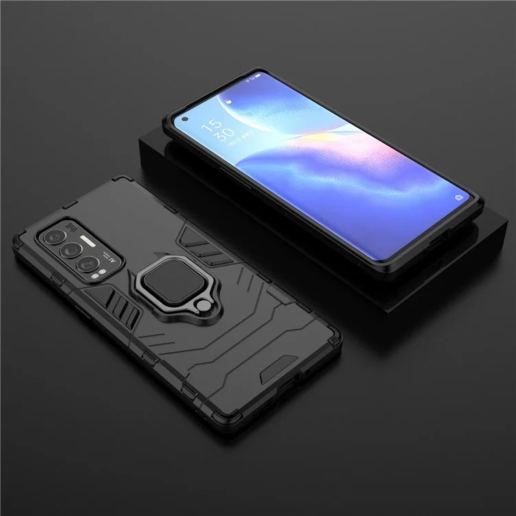 For Oppo Reno5 Pro+ 5G Phone Case Ring-Shape Kickstand PC + TPU Combo Cover - Black