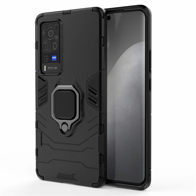 Étui hybride à double couche en TPU + PC pour vivo X60 Pro (Chine) Anneau de doigt Support - Noir