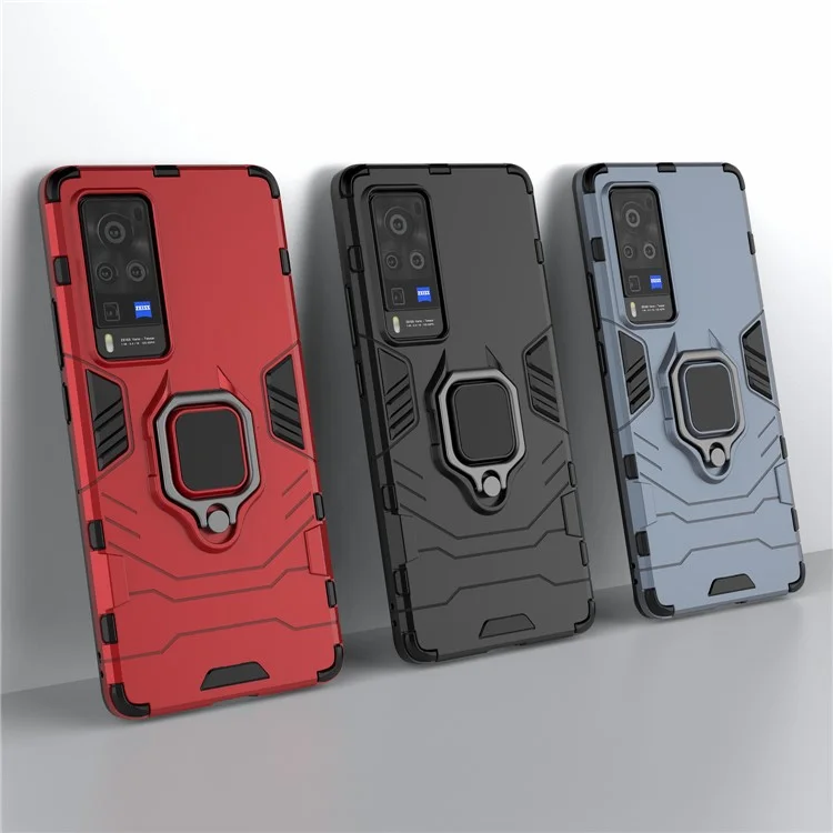 Étui hybride à double couche en TPU + PC pour vivo X60 Pro (Chine) Anneau de doigt Support - Noir