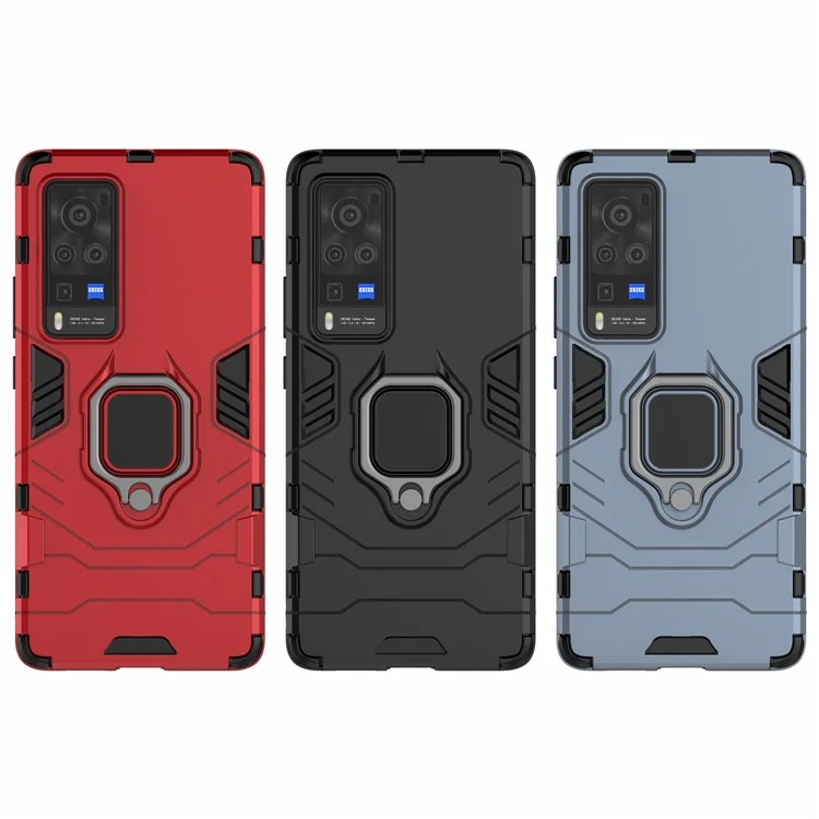 Étui hybride à double couche en TPU + PC pour vivo X60 Pro (Chine) Anneau de doigt Support - Noir