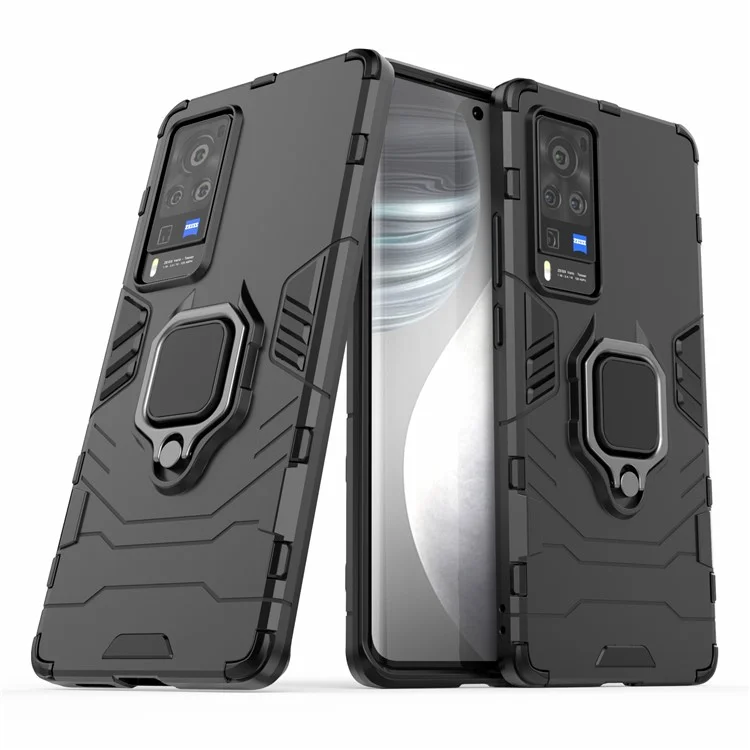 Étui hybride à double couche en TPU + PC pour vivo X60 Pro (Chine) Anneau de doigt Support - Noir
