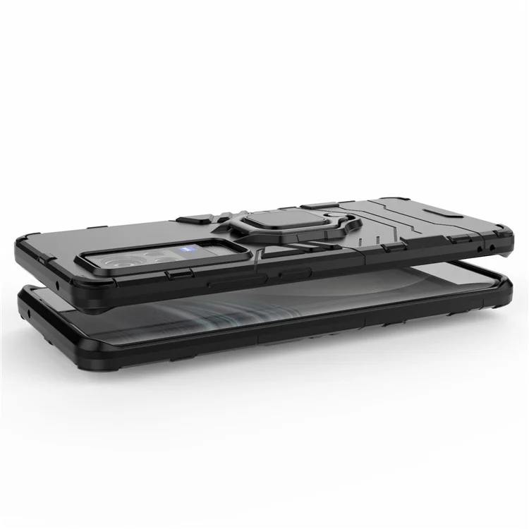 Étui hybride à double couche en TPU + PC pour vivo X60 Pro (Chine) Anneau de doigt Support - Noir