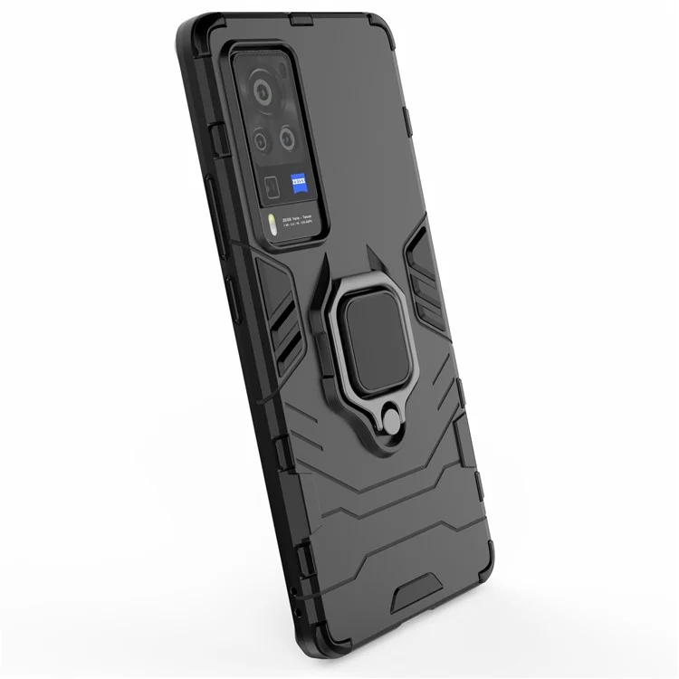 Étui hybride à double couche en TPU + PC pour vivo X60 Pro (Chine) Anneau de doigt Support - Noir