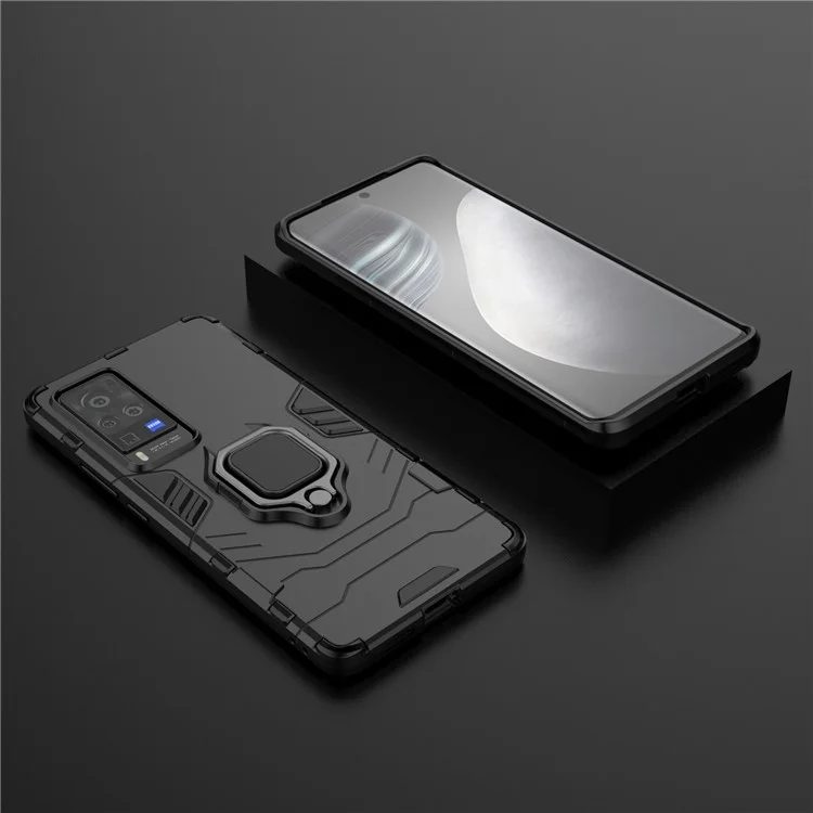 Étui hybride à double couche en TPU + PC pour vivo X60 Pro (Chine) Anneau de doigt Support - Noir