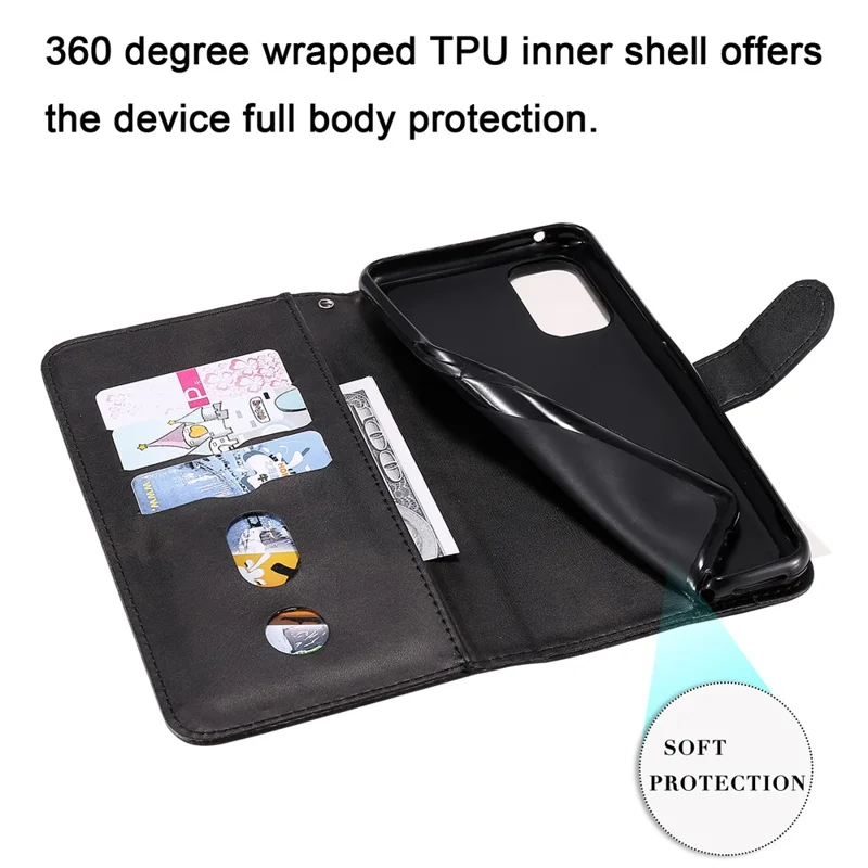 Zipper Pocket Leather Wallet Stand Case for Realme 7 Pro - Black