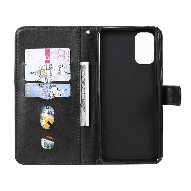 Zipper Pocket Leather Wallet Stand Case for Realme 7 Pro - Black