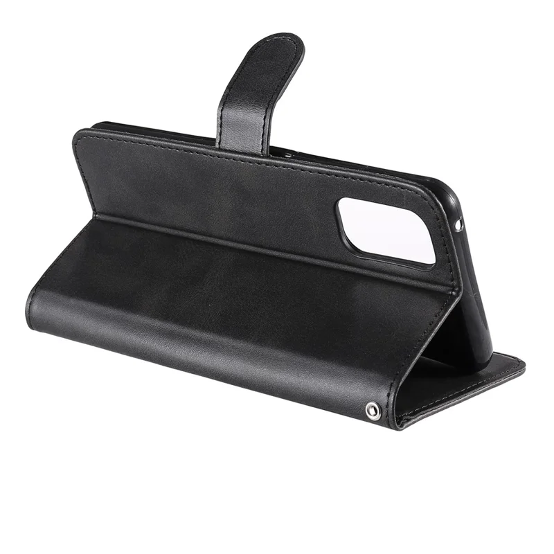 Zipper Pocket Leather Wallet Stand Case for Realme 7 Pro - Black