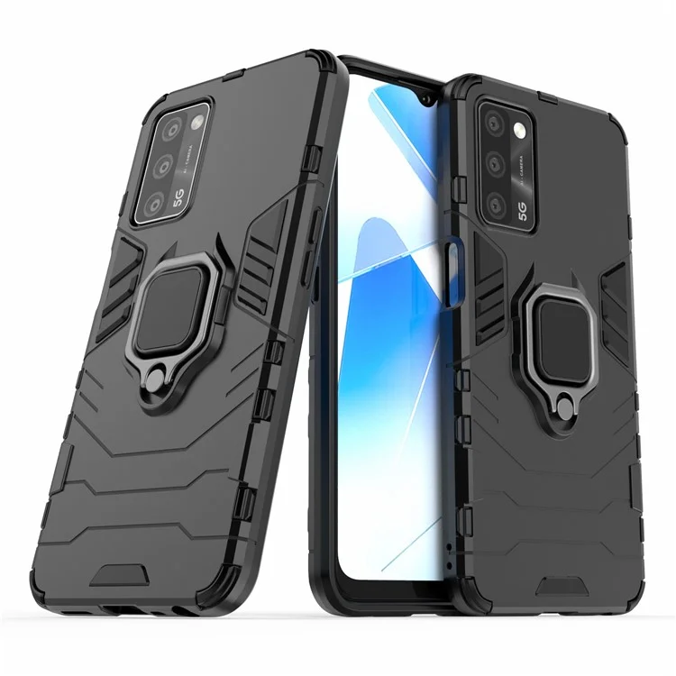 Cool Guard PC + TPU Hybrid Phone Cover with Kickstand for Oppo A55 5G / A16 - Black