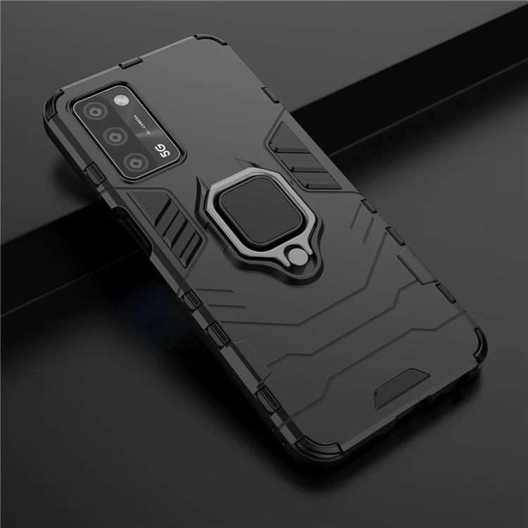 Cool Guard PC + TPU Hybrid Phone Cover with Kickstand for Oppo A55 5G / A16 - Black