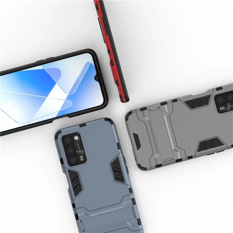 2 em 1 Kickstand Protector Plastic + TPU Tampa Híbrida Para Oppo A55 5G / A16 - Preto