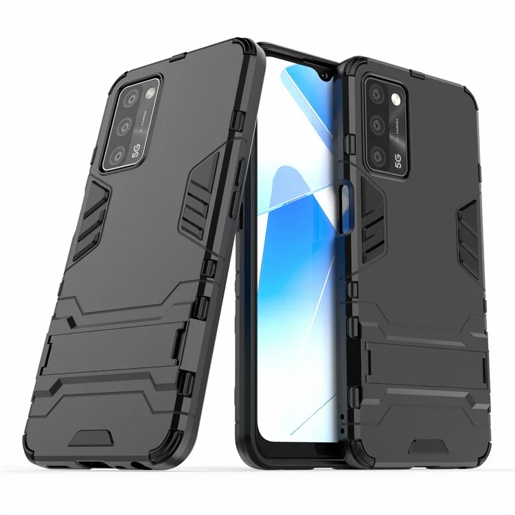 2 em 1 Kickstand Protector Plastic + TPU Tampa Híbrida Para Oppo A55 5G / A16 - Preto