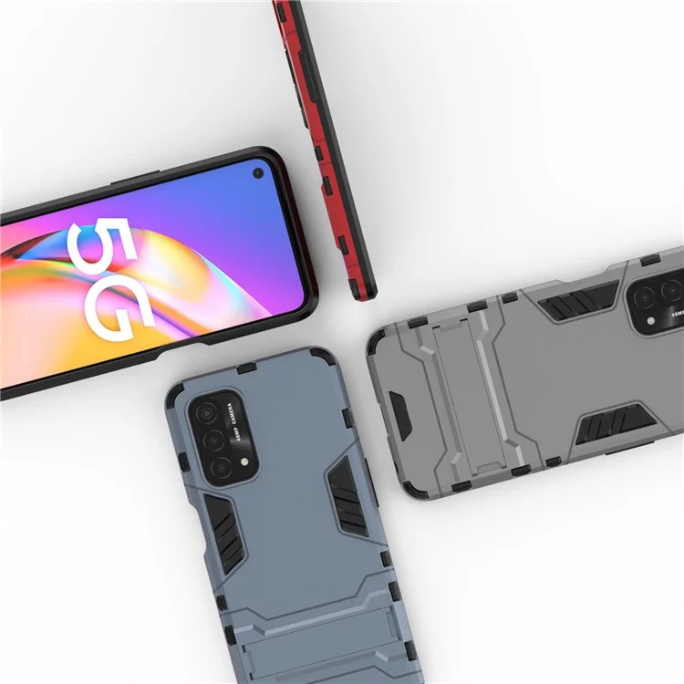 2 in 1 Copertutto di Protezione da Cavalletto + Copertura Ibrida TPU Per Oppo A93 5G - Nero