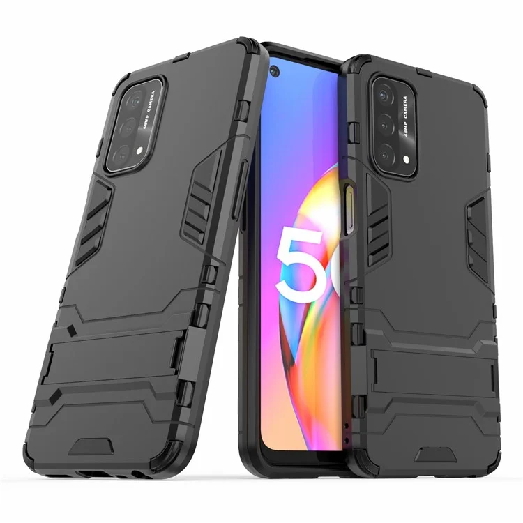 2 in 1 Copertutto di Protezione da Cavalletto + Copertura Ibrida TPU Per Oppo A93 5G - Nero