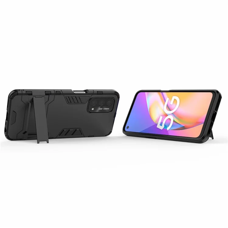 2 in 1 Copertutto di Protezione da Cavalletto + Copertura Ibrida TPU Per Oppo A93 5G - Nero