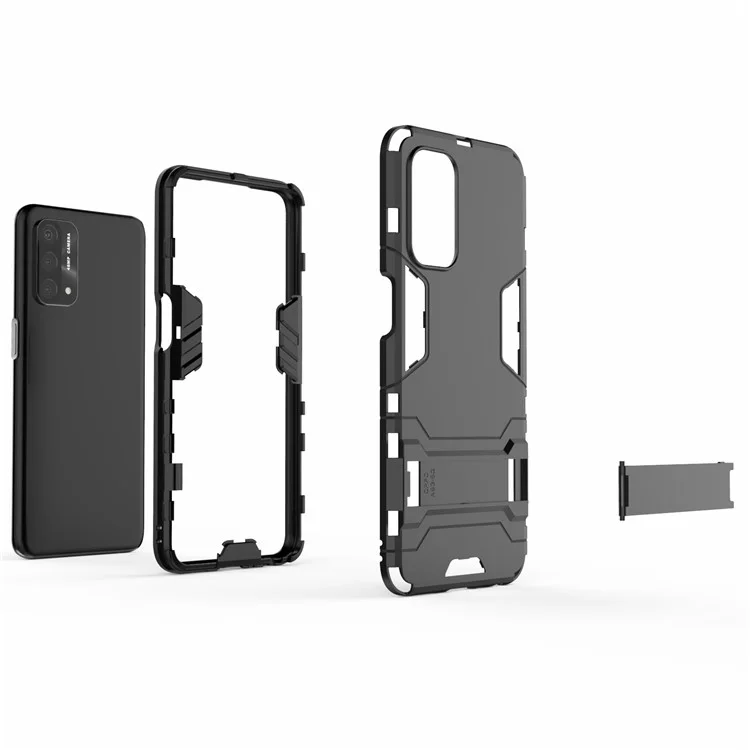 2 in 1 Copertutto di Protezione da Cavalletto + Copertura Ibrida TPU Per Oppo A93 5G - Nero