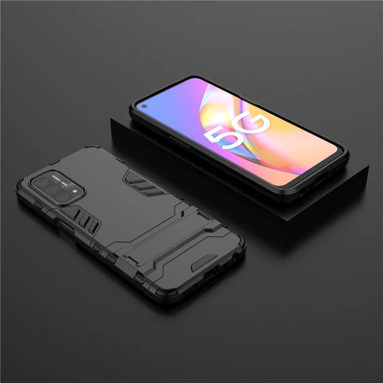 2 in 1 Copertutto di Protezione da Cavalletto + Copertura Ibrida TPU Per Oppo A93 5G - Nero
