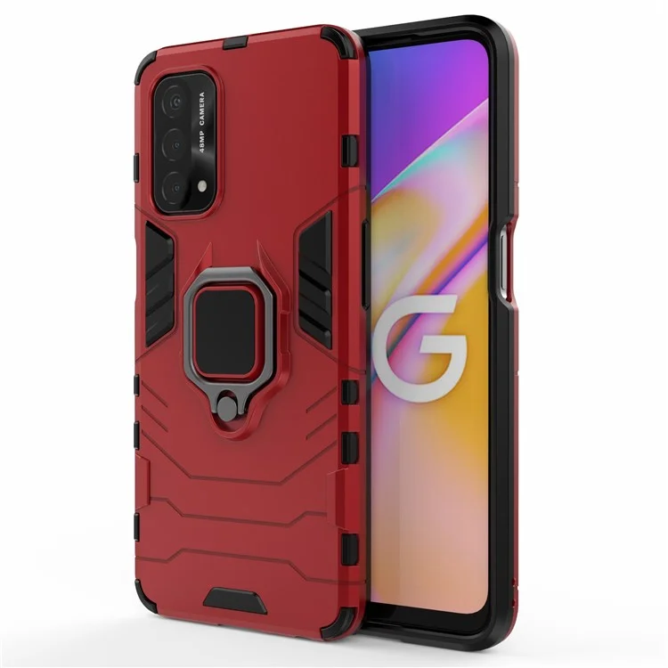Custodia per telefono ibrida in plastica rigida + TPU con supporto per Oppo A93 5G - Rosso