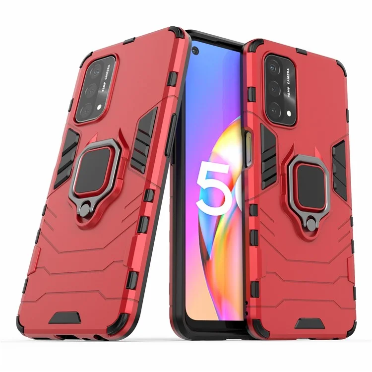 Custodia per telefono ibrida in plastica rigida + TPU con supporto per Oppo A93 5G - Rosso