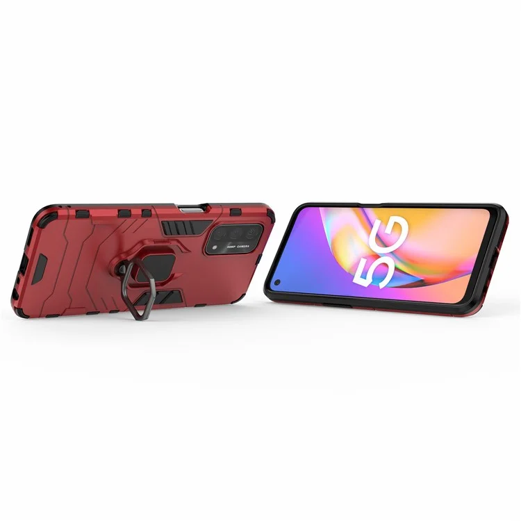 Custodia per telefono ibrida in plastica rigida + TPU con supporto per Oppo A93 5G - Rosso