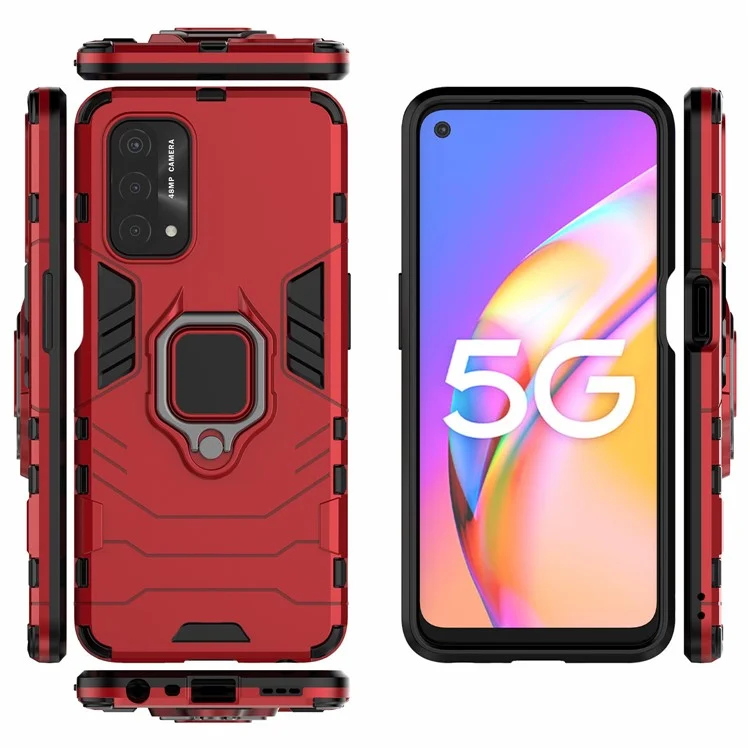 Custodia per telefono ibrida in plastica rigida + TPU con supporto per Oppo A93 5G - Rosso