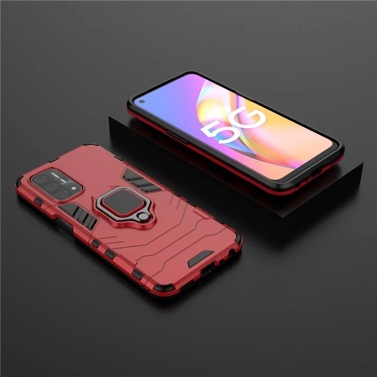 Custodia per telefono ibrida in plastica rigida + TPU con supporto per Oppo A93 5G - Rosso