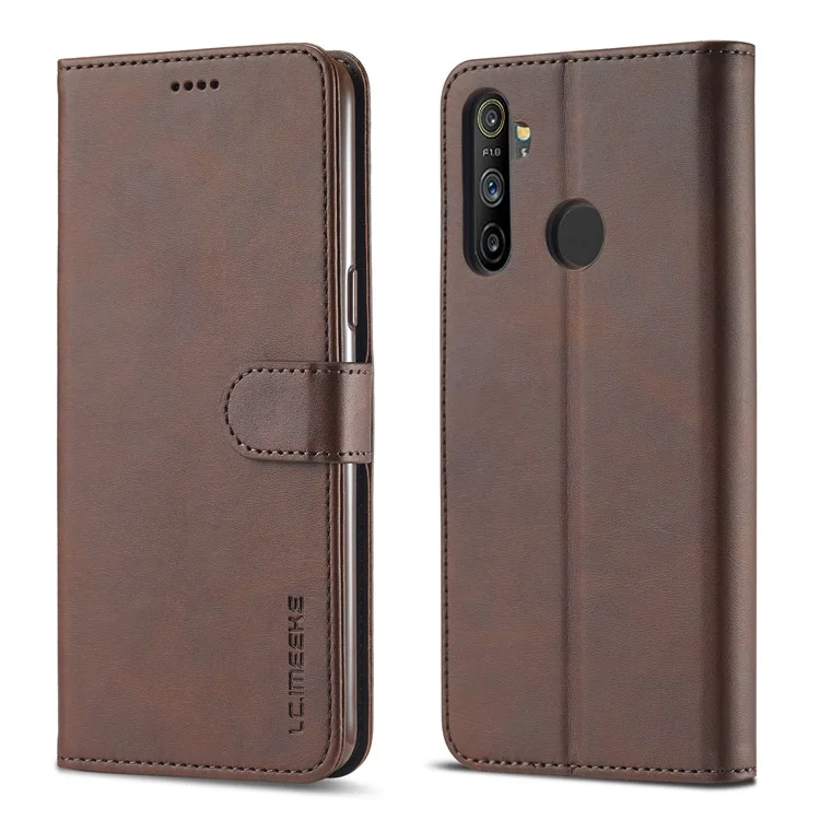 Lc. Imeeke Wallet Stand Leather Shell Téléphone Couverture de Téléphone Pour Realme c3 / Realme 5 / Realme 5s / Realme 5i / C3i (avec le Trou D'empreinte Digitale) / Realme 6i (version Philippines) / Realme Narzo - Brun