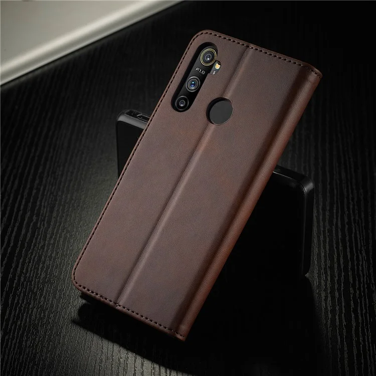 LC.IMEEKE Wallet Stand Leather Shell Phone Cover Case for Realme C3/Realme 5/Realme 5s/Realme 5i/C3i(With the Fingerprint Hole)/Realme 6i(Philippines Version)/Realme Narzo - Brown