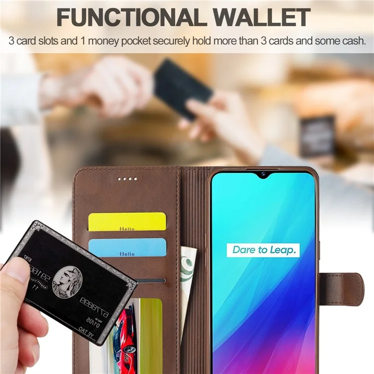 Lc. Imeeke Wallet Stand Leder Shell Phone Cover Hülle Für Realme C3/Realme 5/Realme 5s/realme 5i/c3i (mit Dem Fingerabdruckloch)/realme 6i (philippines Version)/Realme Narzo - Braun