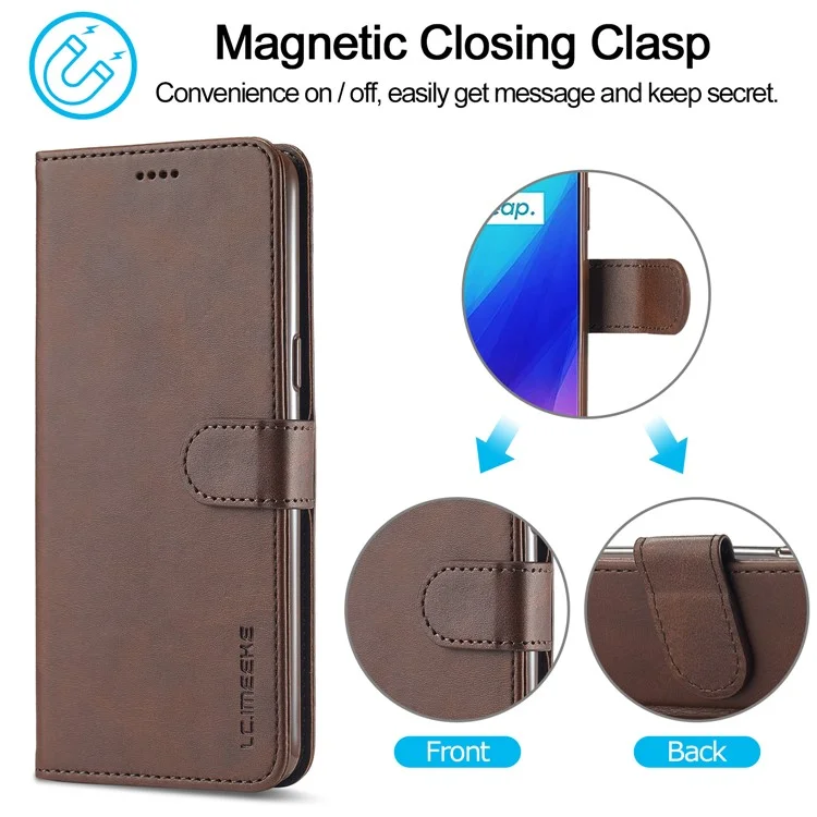 LC.IMEEKE Wallet Stand Leather Shell Phone Cover Case for Realme C3/Realme 5/Realme 5s/Realme 5i/C3i(With the Fingerprint Hole)/Realme 6i(Philippines Version)/Realme Narzo - Brown