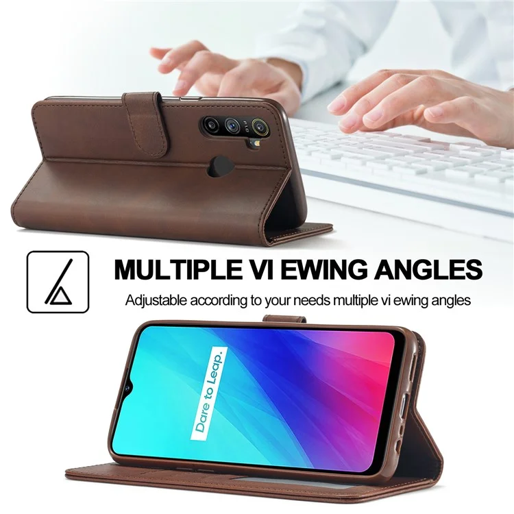 Lc. Imeeke Wallet Stand Leather Shell Téléphone Couverture de Téléphone Pour Realme c3 / Realme 5 / Realme 5s / Realme 5i / C3i (avec le Trou D'empreinte Digitale) / Realme 6i (version Philippines) / Realme Narzo - Brun