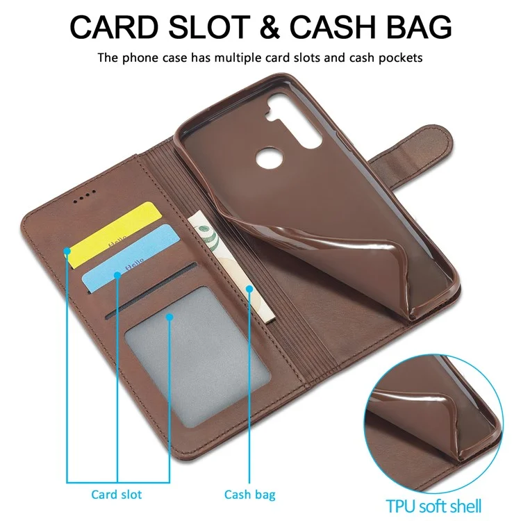 Lc. Imeeke Wallet Stand Leather Shell Téléphone Couverture de Téléphone Pour Realme c3 / Realme 5 / Realme 5s / Realme 5i / C3i (avec le Trou D'empreinte Digitale) / Realme 6i (version Philippines) / Realme Narzo - Brun