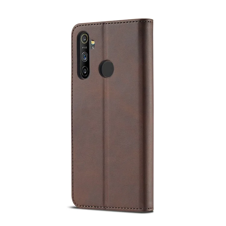 LC.IMEEKE Wallet Stand Leather Shell Phone Cover Case for Realme C3/Realme 5/Realme 5s/Realme 5i/C3i(With the Fingerprint Hole)/Realme 6i(Philippines Version)/Realme Narzo - Brown