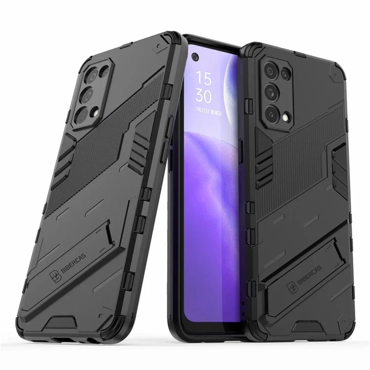 Funda de teléfono híbrida de PC + TPU a prueba de golpes con soporte para Oppo Reno5 5G/Reno5 4G/Reno5 K/Find X3 Lite - Negro