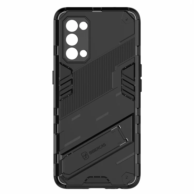 Funda de teléfono híbrida de PC + TPU a prueba de golpes con soporte para Oppo Reno5 5G/Reno5 4G/Reno5 K/Find X3 Lite - Negro