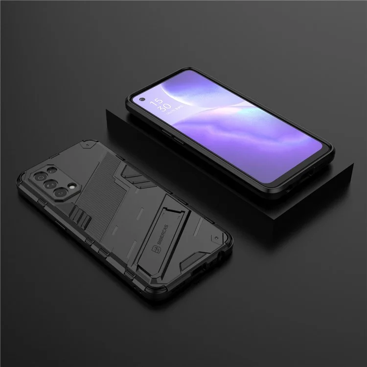 Funda de teléfono híbrida de PC + TPU a prueba de golpes con soporte para Oppo Reno5 5G/Reno5 4G/Reno5 K/Find X3 Lite - Negro