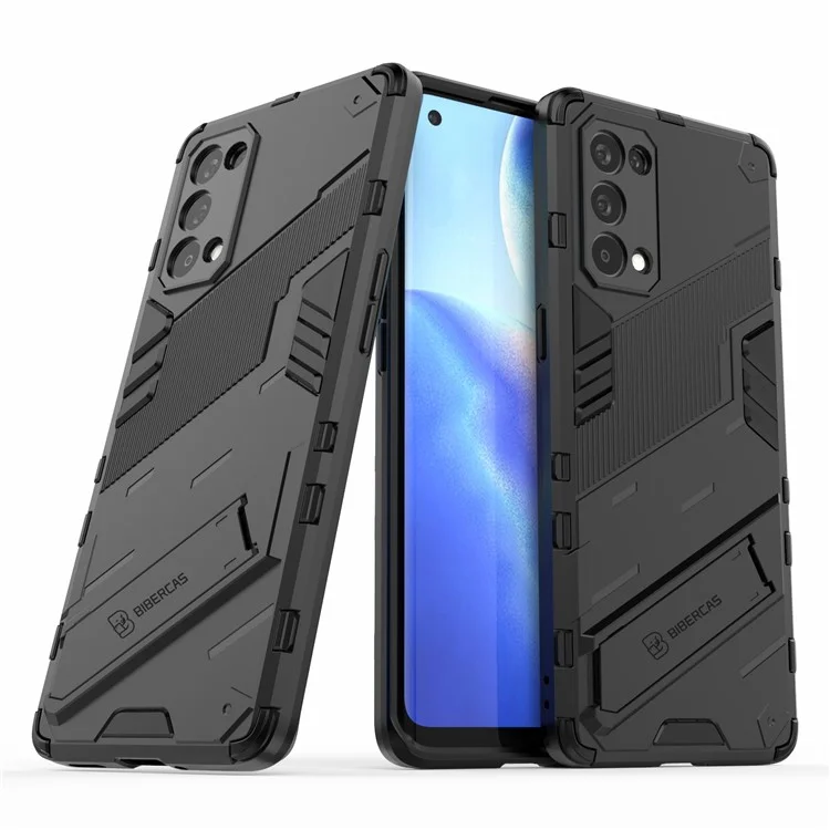 Capa de Capa de Telefone Híbrida PC + TPU à Prova de Choque Com o Kickstand Para Oppo Reno5 Pro 5G - Preto