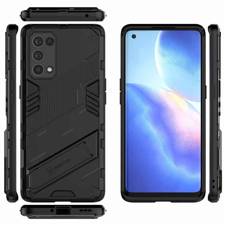 Capa de Capa de Telefone Híbrida PC + TPU à Prova de Choque Com o Kickstand Para Oppo Reno5 Pro 5G - Preto