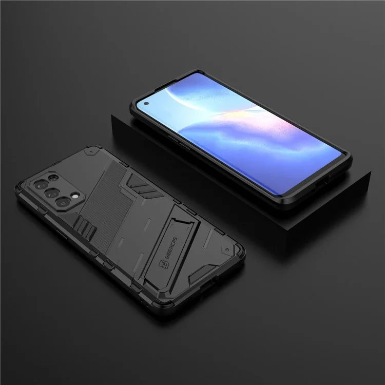 Ударопрочный гибридный чехол-накладка для телефона PC + TPU с подставкой для Oppo Reno5 Pro 5G - черный
