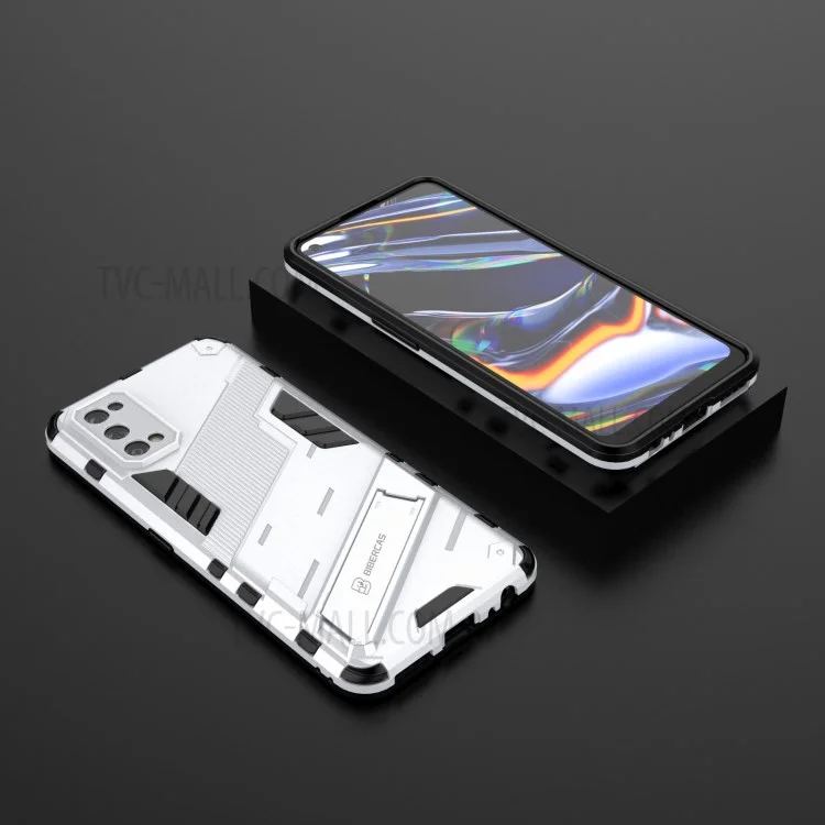 Shockproof PC + TPU Hybrid Phone Case Cover with Kickstand for Realme 7 Pro - White