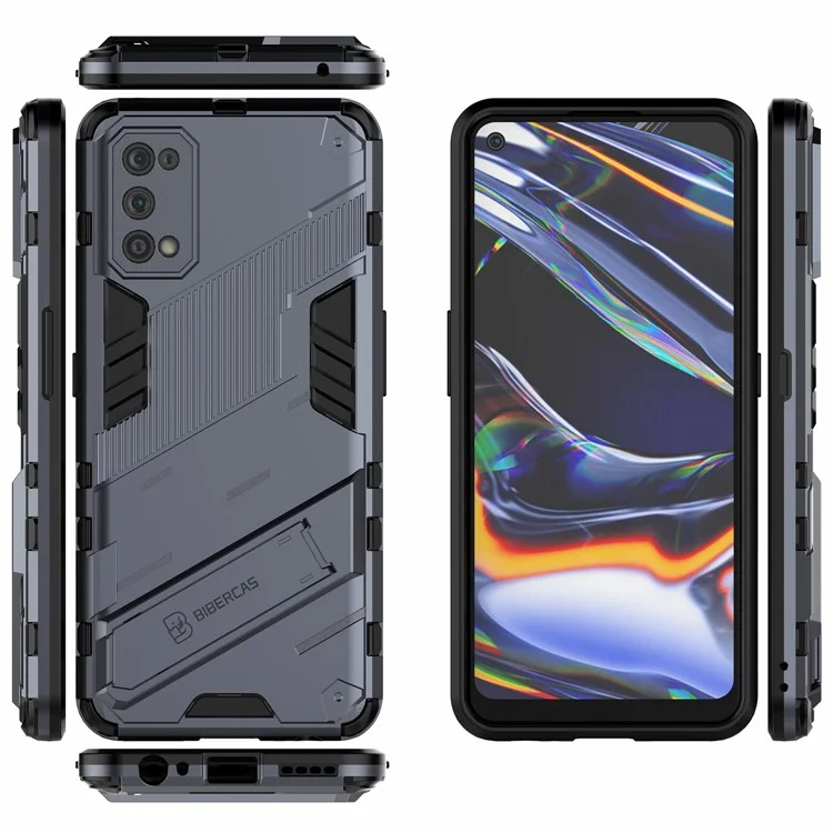 Shockproof PC + TPU Hybrid Phone Case Cover with Kickstand for Realme 7 Pro - Grey