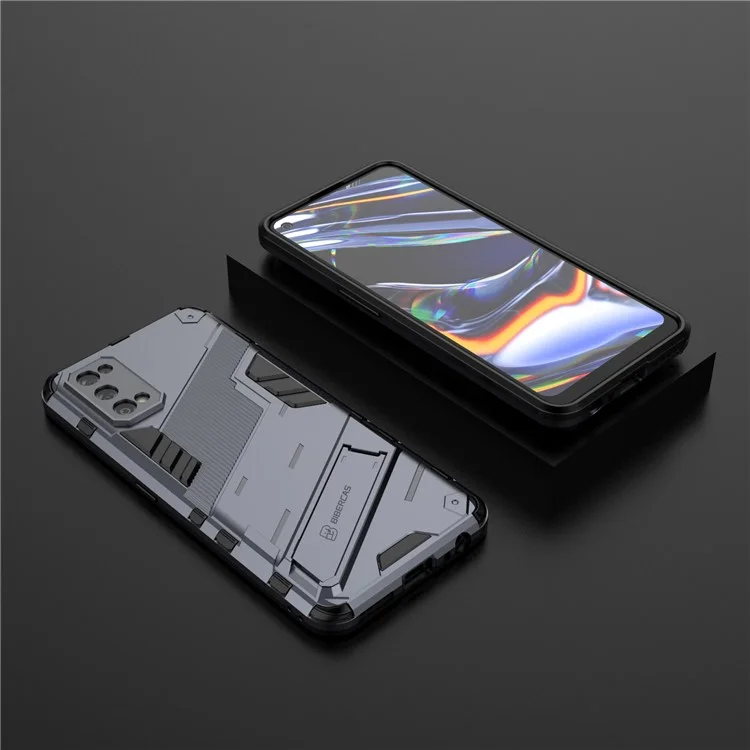 Shockproof PC + TPU Hybrid Phone Case Cover with Kickstand for Realme 7 Pro - Grey