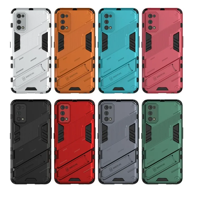 Shockproof PC + TPU Hybrid Phone Case Cover with Kickstand for Realme 7 Pro - Grey