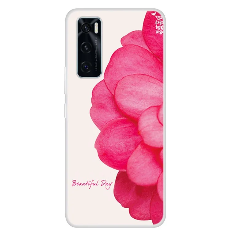 Capa Protetora de Telefone TPU Flexível com Impressão de Padrão para vivo Y70 2020 / vivo V20 SE - Flor de Rosa