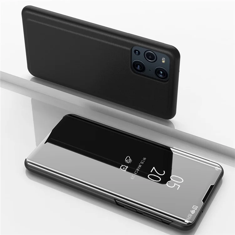 Étui de téléphone en cuir avec surface de miroir plaquée pour OPPO Find X3/X3 Pro - Noir