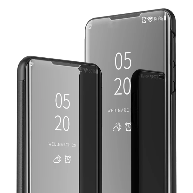 Plattierter Spiegeloberflächenansicht Fenster Leder Telefon Hülle Für Oppo Finden Sie X3/X3 Pro - Schwarz