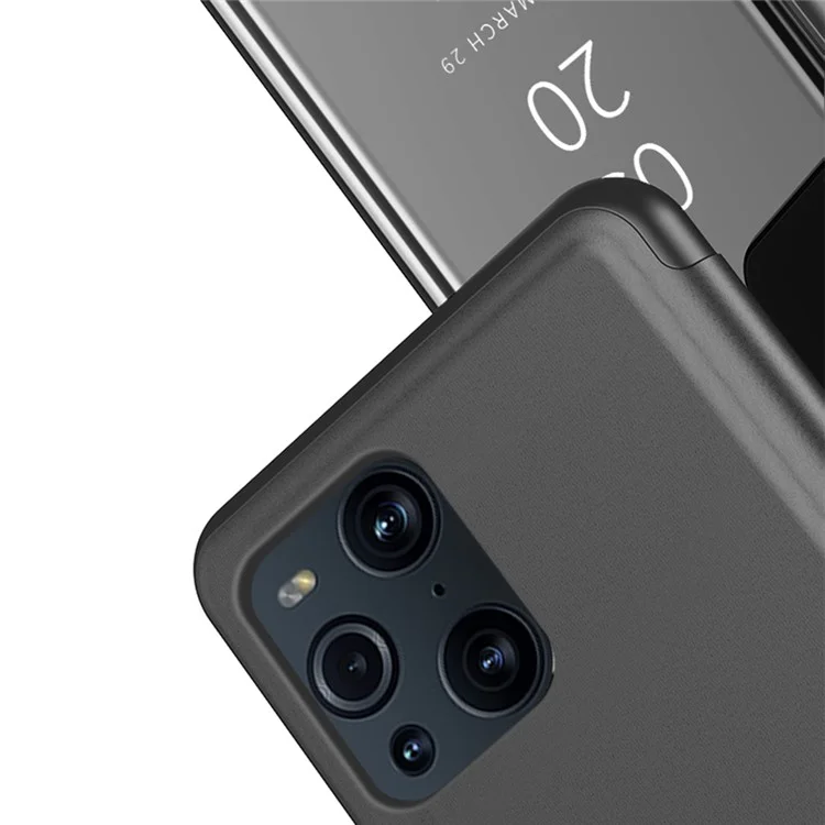 Plattierter Spiegeloberflächenansicht Fenster Leder Telefon Hülle Für Oppo Finden Sie X3/X3 Pro - Schwarz