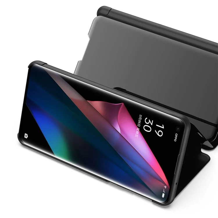 Plattierter Spiegeloberflächenansicht Fenster Leder Telefon Hülle Für Oppo Finden Sie X3/X3 Pro - Schwarz