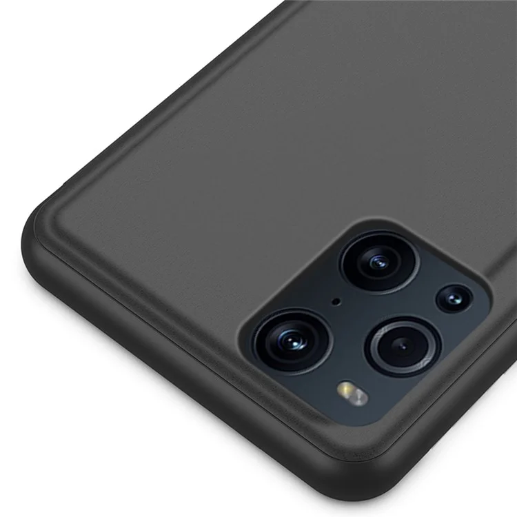 Plattierter Spiegeloberflächenansicht Fenster Leder Telefon Hülle Für Oppo Finden Sie X3/X3 Pro - Schwarz