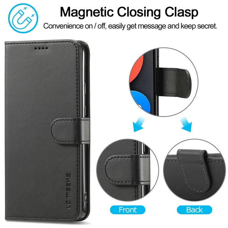 LC.IMEEKE Wallet Stand Leather Shell Phone Cover Case for OPPO A15 / A15s - Black